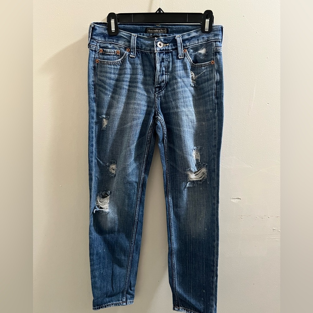 Abercrombie & Fitch Women's Distressed Blue Boyfriend Jeans
